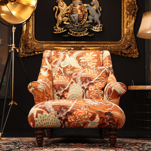 Osborn Armchair in Orange Safari Peacock Velvet