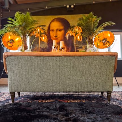 Osborn 3 Seater Sofa in Harris Tweed Green and Amalfi Tan Leather