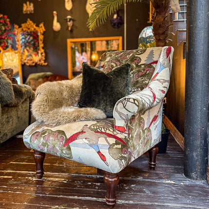 Osborn Armchair in Mulberry Flying Ducks Velvet