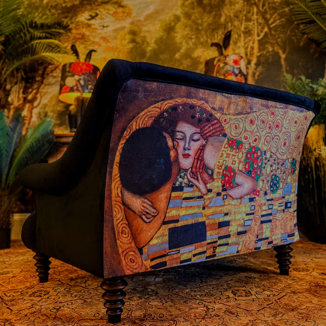 Osborn Snuggler Sofa in The Kiss Gustav Klimt & Plush Ebony