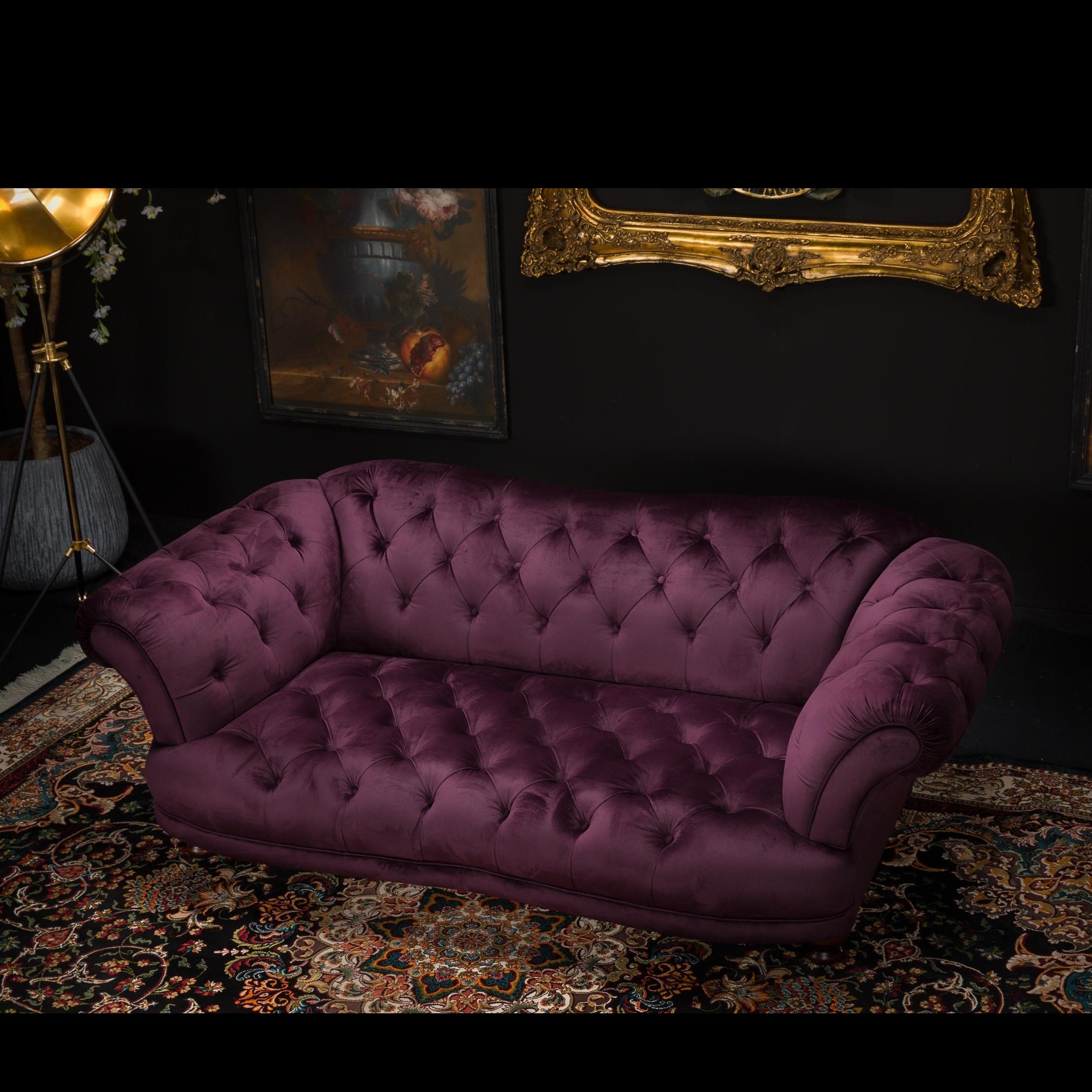 Purple velvet tufted deals sofa