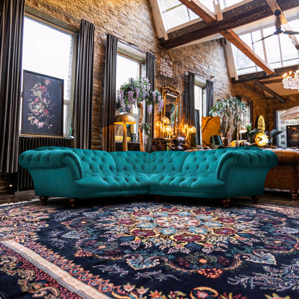 Oskar Chesterfield Buttoned 2 Corner 2 Sofa in Teal Plush Velvet