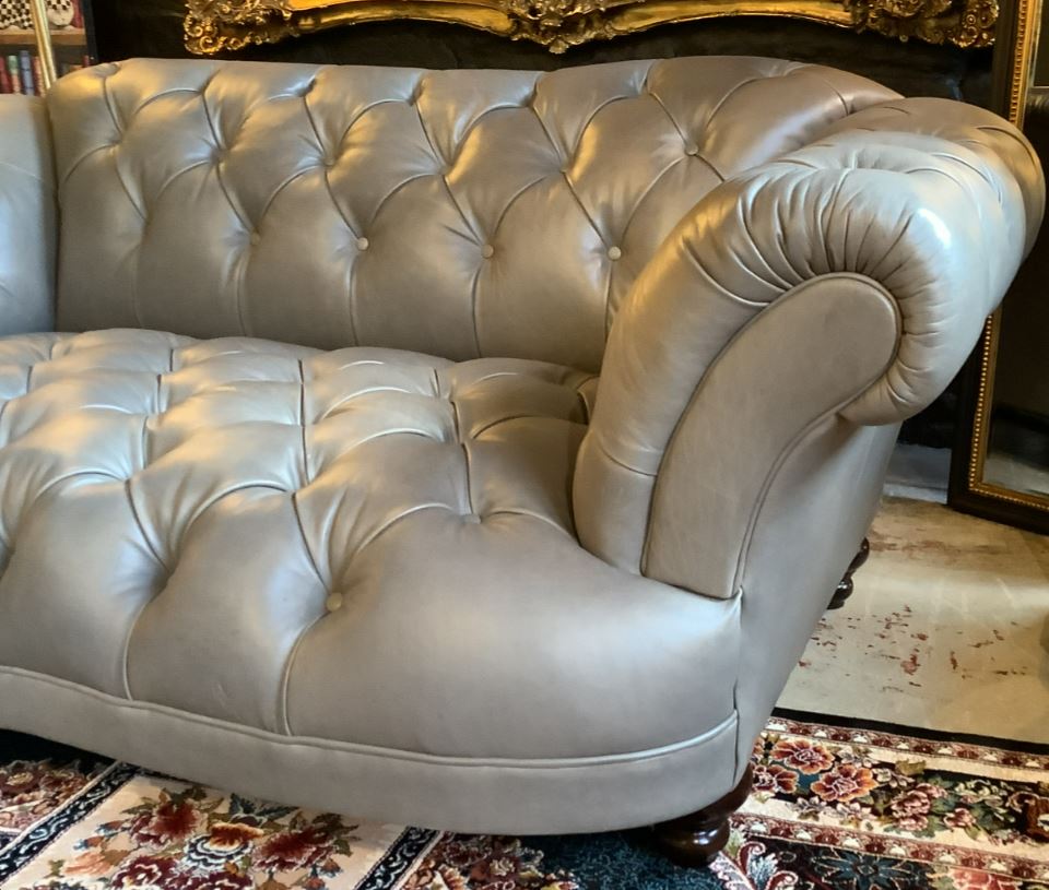 Grey leather deals chesterfield sofa dfs