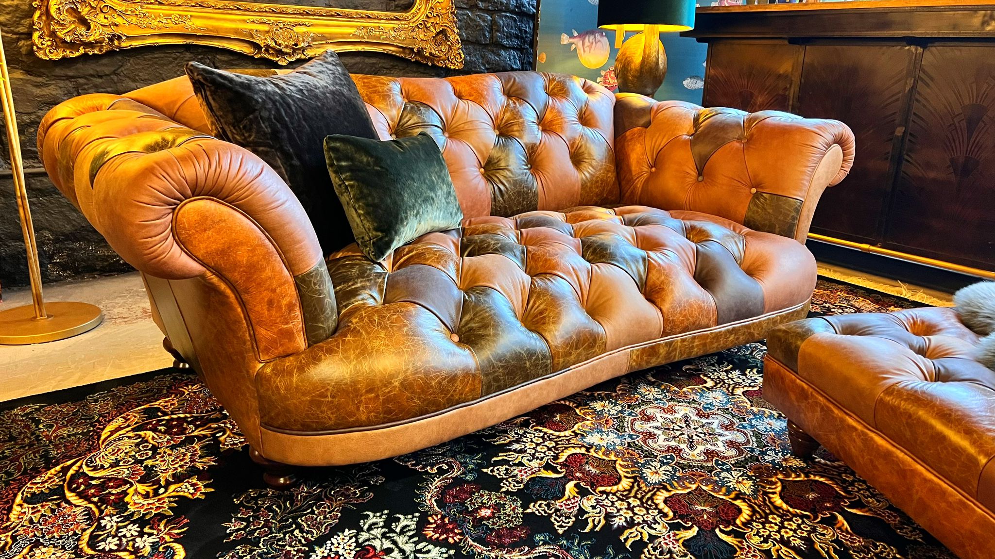 Orange store chesterfield sofa