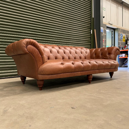 Oskar Italia Chesterfield 4 Seater Sofa in Saddle Leather - Factory Seconds