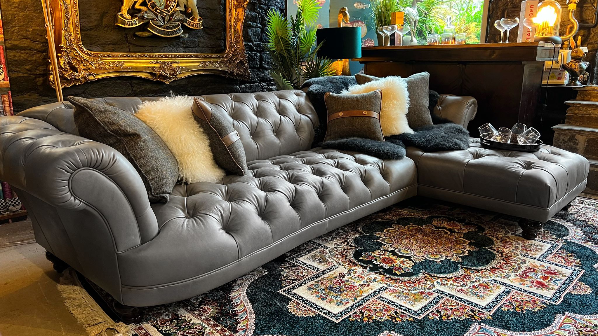 Leather 3 online seater with chaise