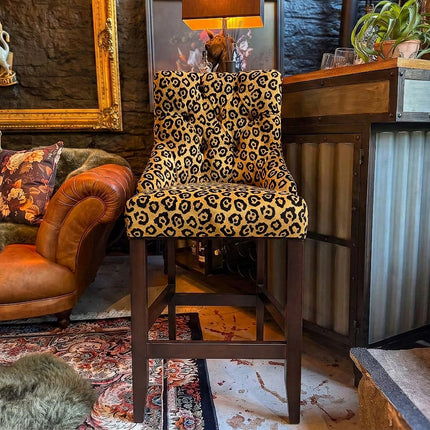 Oskar Bar Stool in Leopard Gold Velvet 