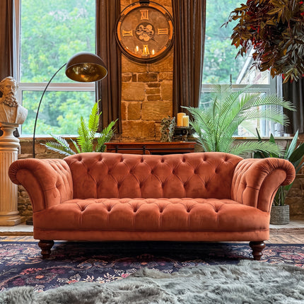 Oskar Chesterfield 3 Seater Sofa in Plush Marmalade Velvet