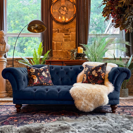 Oskar Chesterfield 3 Seater Sofa in Plush Navy Velvet