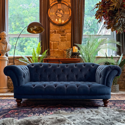 Oskar Chesterfield 3 Seater Sofa in Plush Navy Velvet