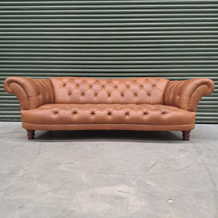 Oskar Chesterfield 4 Seater Sofa in Brown Leather - Ex Display