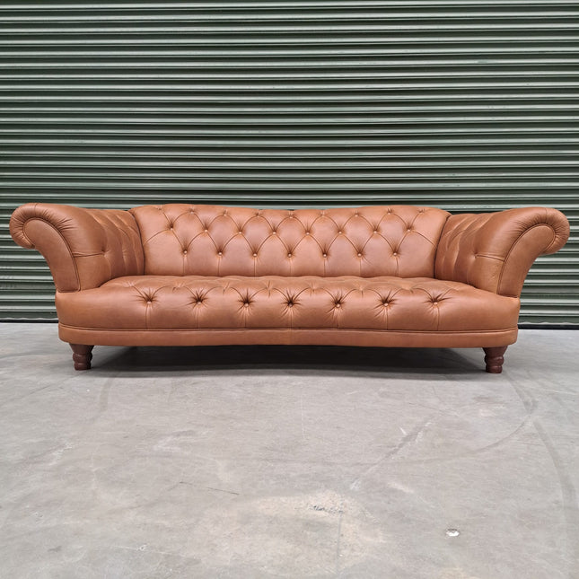 Oskar Chesterfield 4 Seater Sofa in Brown Leather - Ex Display