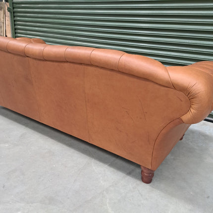 Oskar Chesterfield 4 Seater Sofa in Brown Leather - Ex Display