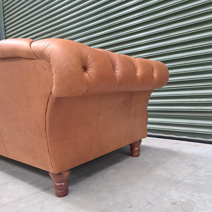 Oskar Chesterfield 4 Seater Sofa in Brown Leather - Ex Display