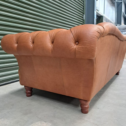 Oskar Chesterfield 4 Seater Sofa in Brown Leather - Ex Display