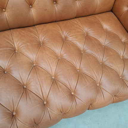 Oskar Chesterfield 4 Seater Sofa in Brown Leather - Ex Display