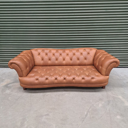 Oskar Chesterfield 4 Seater Sofa in Brown Leather - Ex Display