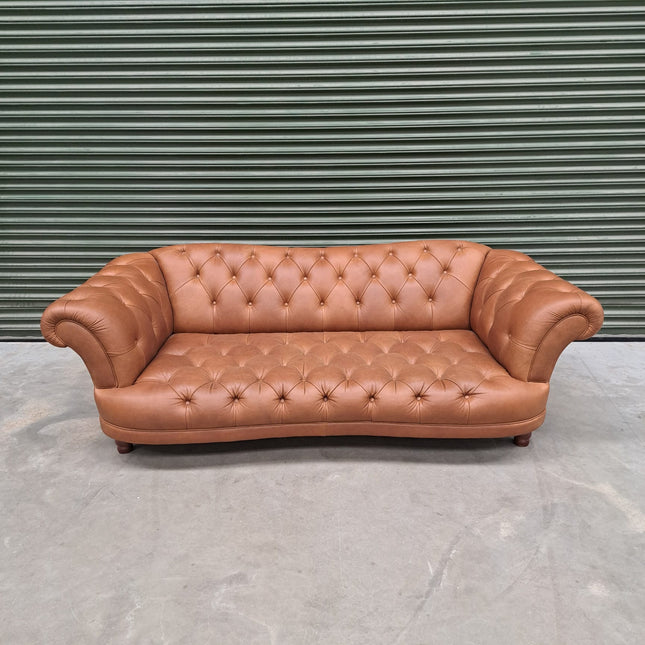 Oskar Chesterfield 4 Seater Sofa in Brown Leather - Ex Display