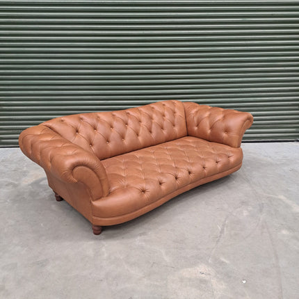 Oskar Chesterfield 4 Seater Sofa in Brown Leather - Ex Display