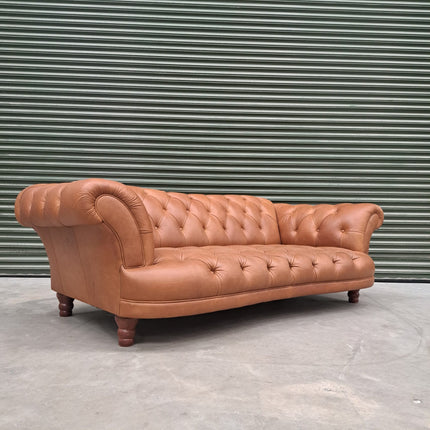 Oskar Chesterfield 4 Seater Sofa in Brown Leather - Ex Display