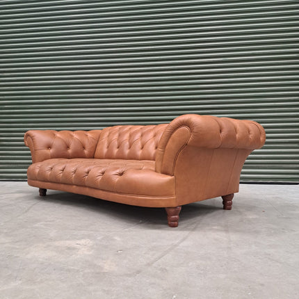 Oskar Chesterfield 4 Seater Sofa in Brown Leather - Ex Display