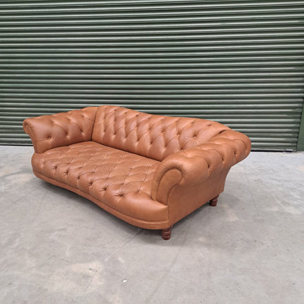 Oskar Chesterfield 4 Seater Sofa in Brown Leather - Ex Display