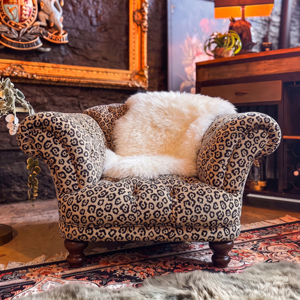 Oskar Chesterfield Armchair in Leopard Cream Velvet