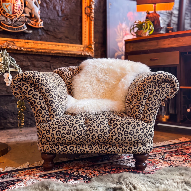 Oskar Chesterfield Armchair in Leopard Cream Velvet