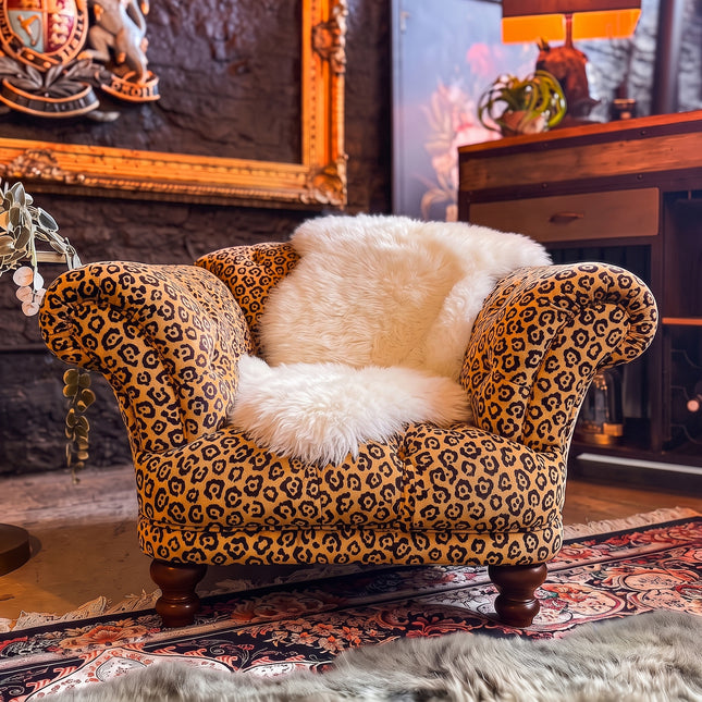 Oskar Chesterfield Armchair in Leopard Gold Velvet