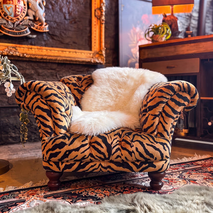 Oskar Chesterfield Armchair in Zebra Gold Velvet