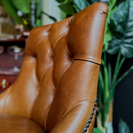 Oskar Chesterfield Bar Stool in Amalfi Brandy Leather