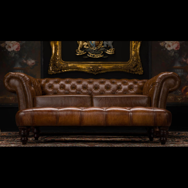 Oskar Chesterfield Footstool by Tetrad in Hand Antiqued Buffalo Leather