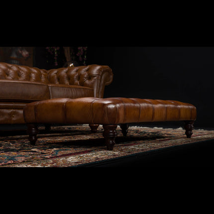 Oskar Chesterfield Footstool by Tetrad in Hand Antiqued Buffalo Leather