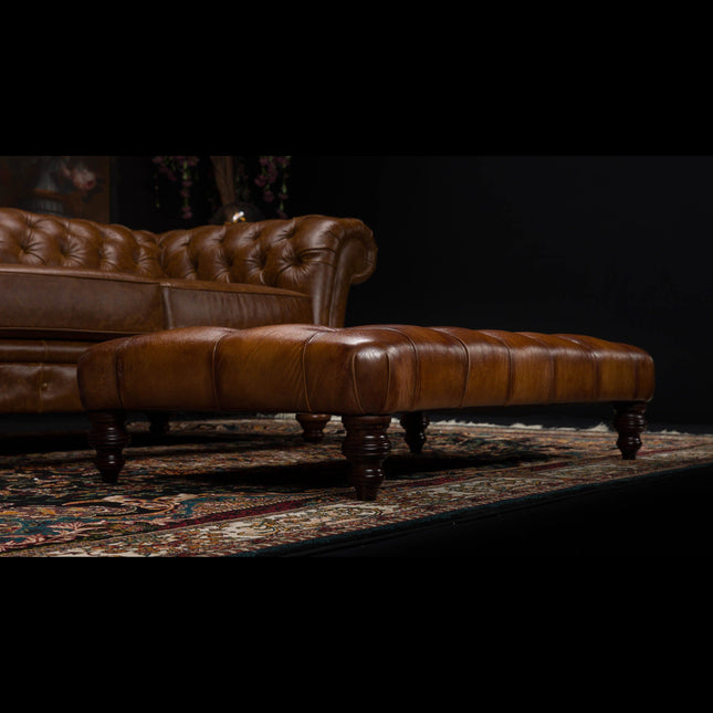 Oskar Chesterfield Footstool by Tetrad in Hand Antiqued Buffalo Leather
