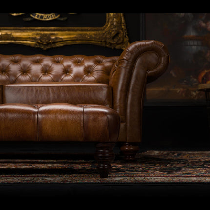 Oskar Chesterfield Footstool by Tetrad in Hand Antiqued Buffalo Leather