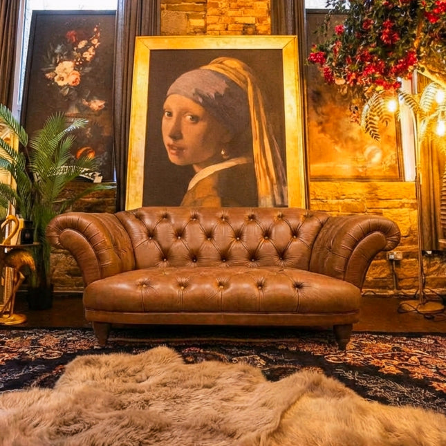 Oskar Italia 2 Seater Chesterfield Buttoned Sofa in Arena Brandy Leather 01