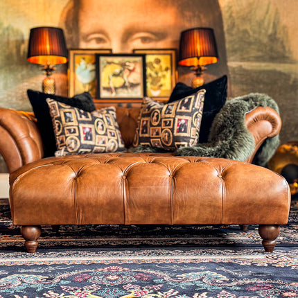 Oskar Italia Chesterfield Footstool in Arena Leather