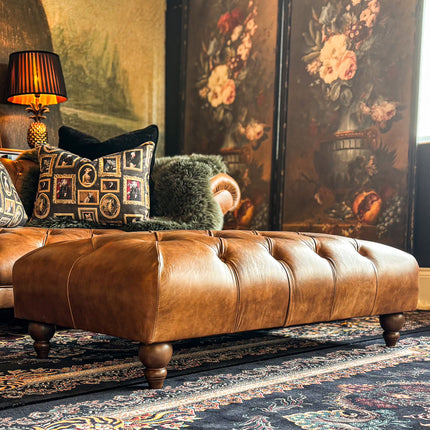 Oskar Italia Chesterfield Footstool in Arena Leather