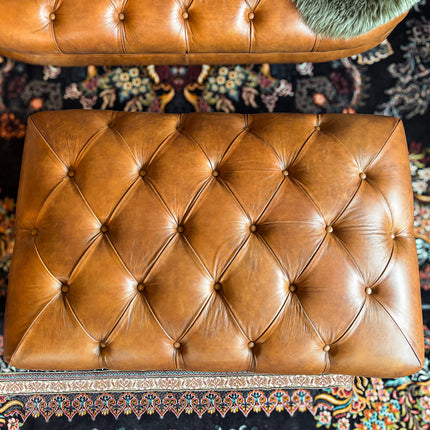 Oskar Italia Chesterfield Footstool in Arena Leather