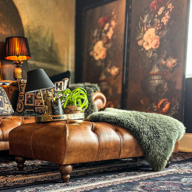 Oskar Italia Chesterfield Footstool in Arena Leather