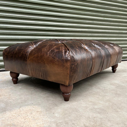 Oskar Italia Chesterfield Footstool in Columbus Leather