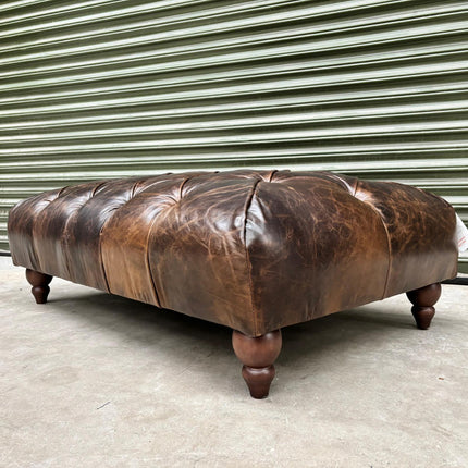 Oskar Italia Chesterfield Footstool in Columbus Leather