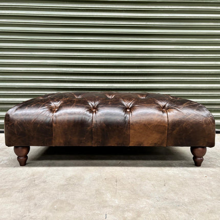 Oskar Italia Chesterfield Footstool in Columbus Leather