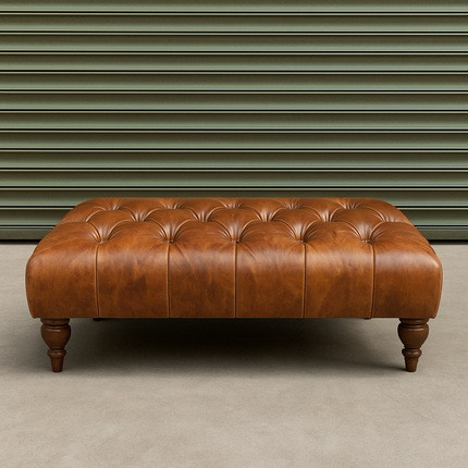 Oskar Italia Chesterfield Footstool in Columbus Leather