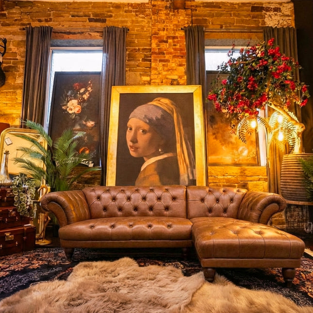 Oskar Italia Right Hand Facing Chaise Sofa Chesterfield in Brandy Leather