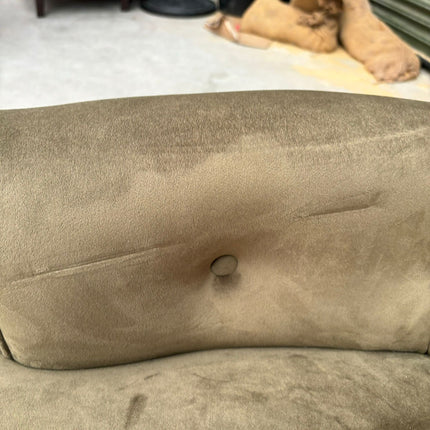 Selfridges Buttoned Wing Back Chair in Plush Khaki & Midnight Haze - Clearance