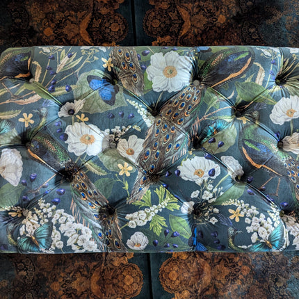 Eaton Chesterfield Footstool in Peacock Teal Velvet