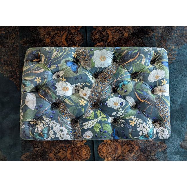 Eaton Chesterfield Footstool in Peacock Teal Velvet