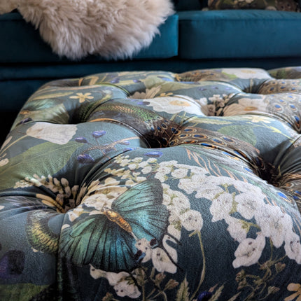 Eaton Chesterfield Footstool in Peacock Teal Velvet