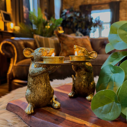 Pair of Gold Mouse Candle Holders